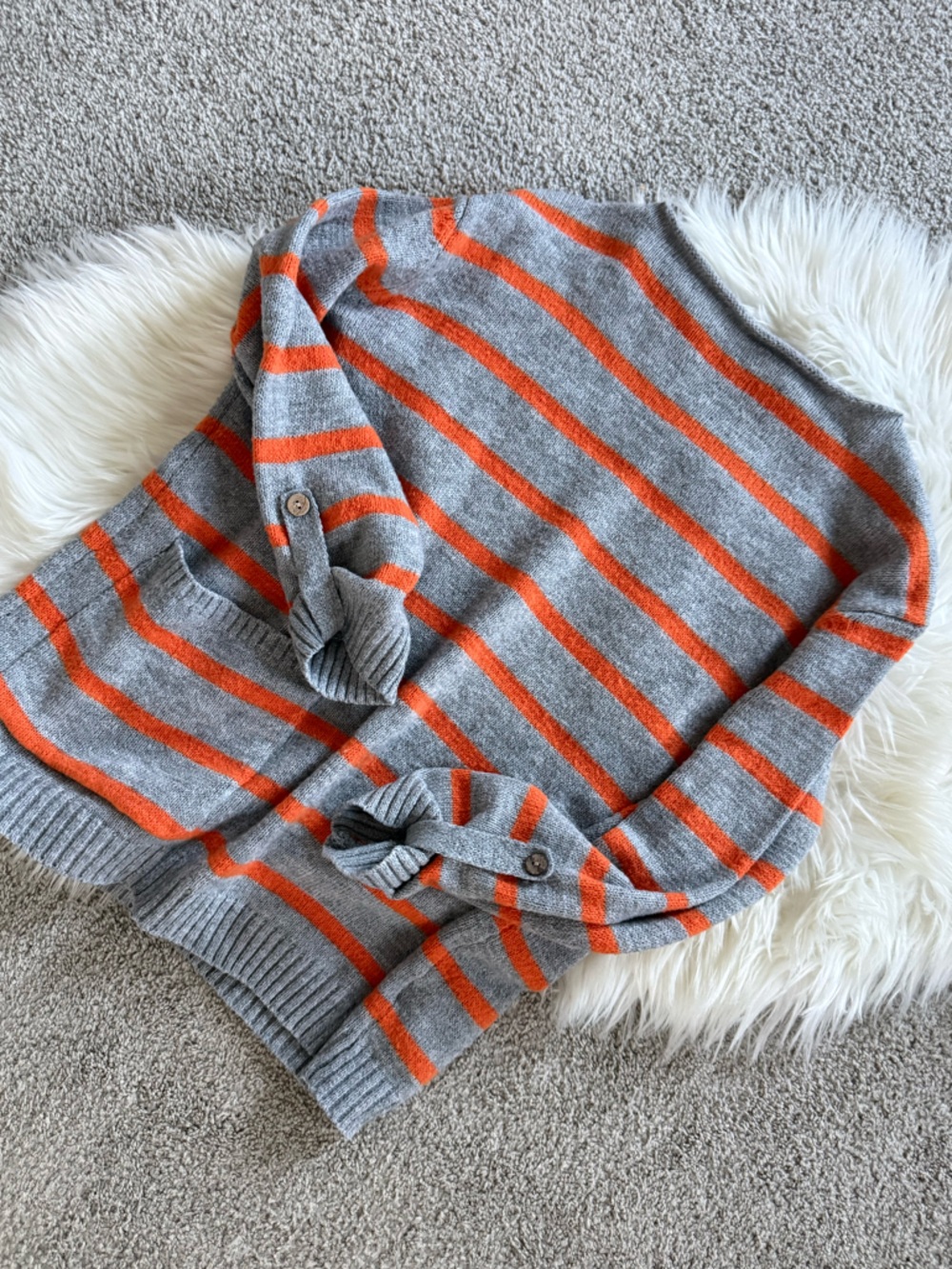 Gray and Orange Striped Women’s Sweater